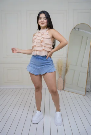 Falda short Mariangel (celeste) - S